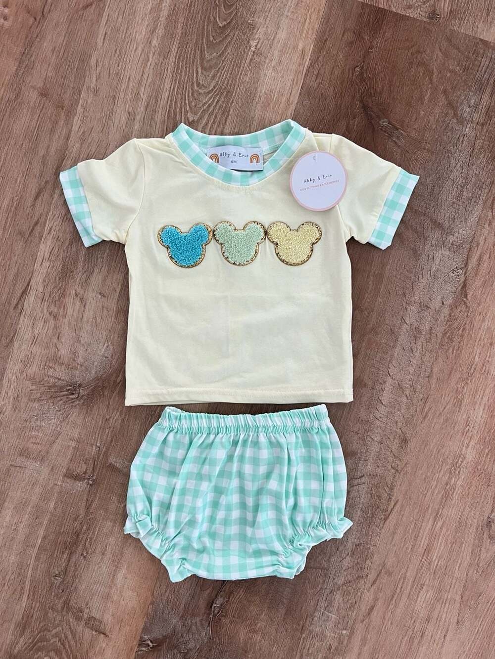 Abby & Evie Baby 6M Mickey Mouse Patch T-Shirt and Bloomer Set NWT